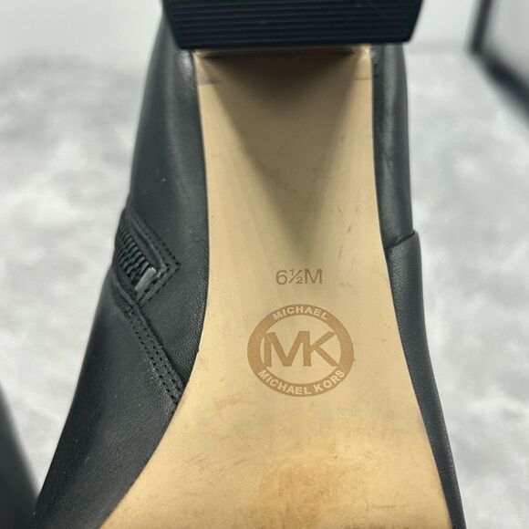 Michael Kors Paloma Black Bootie Boots Size 6.5 M Leather Block Heels Pointed - Picture 11 of 16